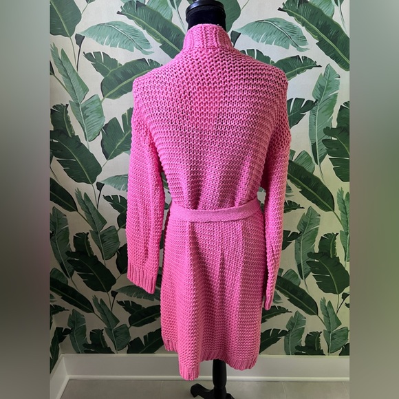 Vici Miracle Pink Belted Long Thick Knit Cardigan Sweater NWT M/L - Picture 4 of 5